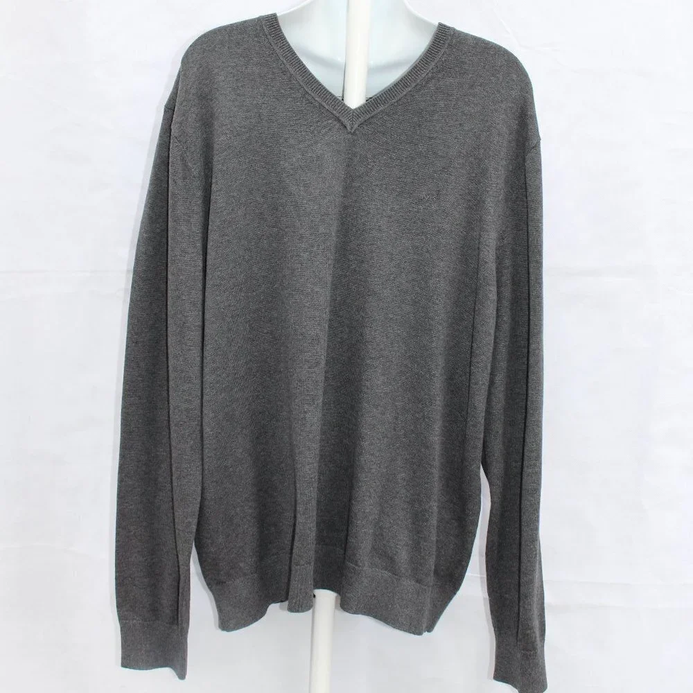 Michael Kors Men’s Vneck Pullover Grey Long Sleeve Sweater Size XL 100% Cotton